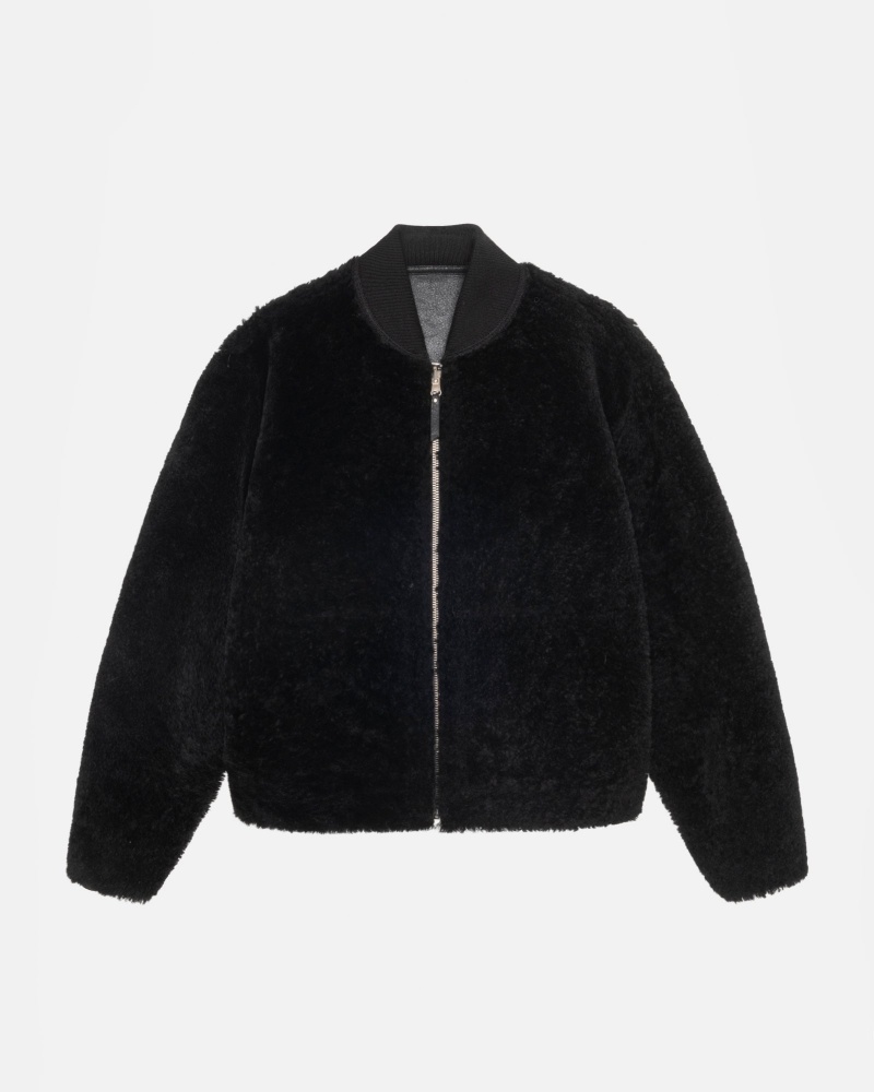 Long Sleeve Outerwear Stüssy Shearling Reversible Bomber Noir | FA17-C3-BV