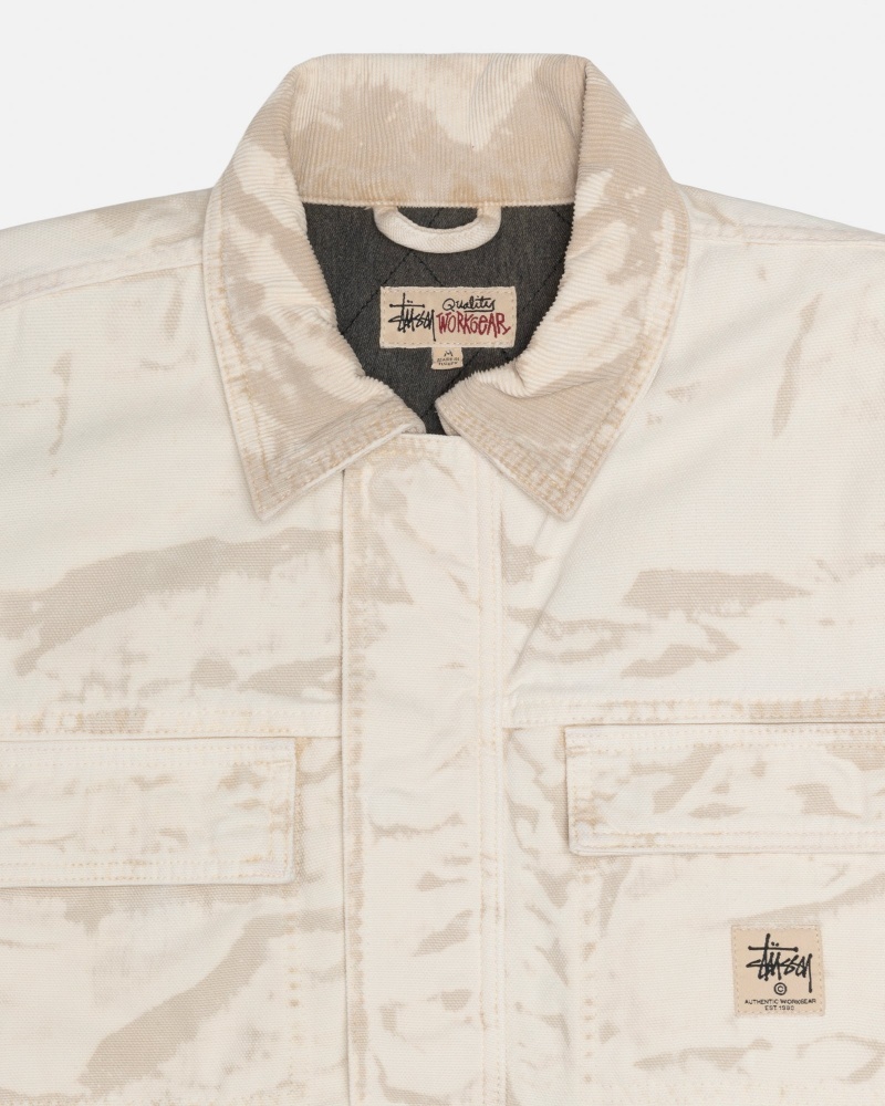 Long Sleeve Outerwear Stüssy Shop Jacket Distressed Tela Kaki | KM36-E0-MS