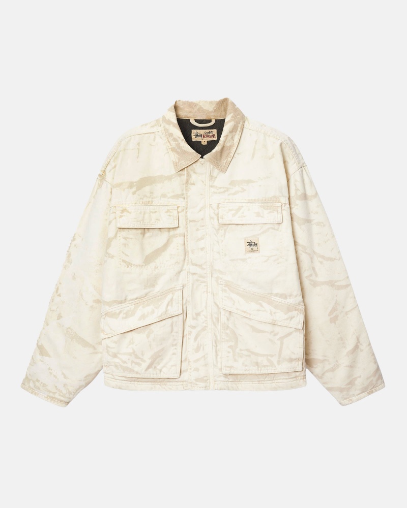 Long Sleeve Outerwear Stüssy Shop Jacket Distressed Tela Kaki | KM36-E0-MS