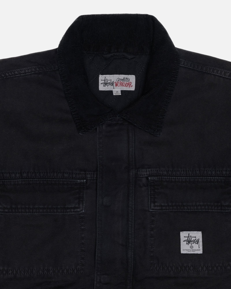 Long Sleeve Outerwear Stüssy Shop Jacket Washed Tela Noir | OZ41-P2-IB