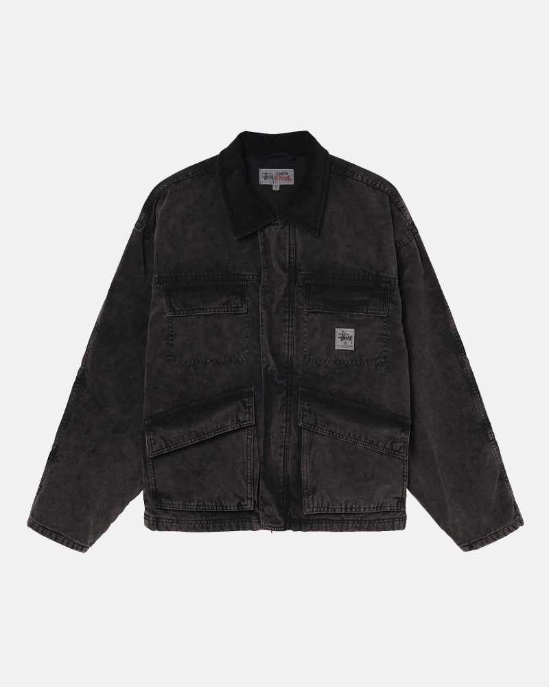 Long Sleeve Outerwear Stüssy Shop Jacket Washed Tela Noir | OZ41-P2-IB