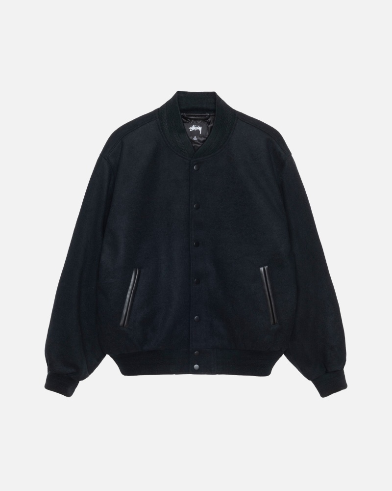 Long Sleeve Outerwear Stüssy Sport Melton Varsity Jacket Noir | XJ44-J4-LG