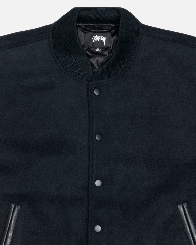 Long Sleeve Outerwear Stüssy Sport Melton Varsity Jacket Noir | XJ44-J4-LG