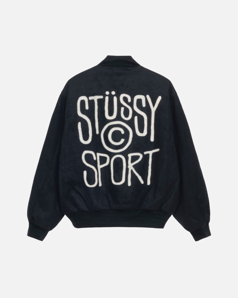 Long Sleeve Outerwear Stüssy Sport Melton Varsity Jacket Noir | XJ44-J4-LG