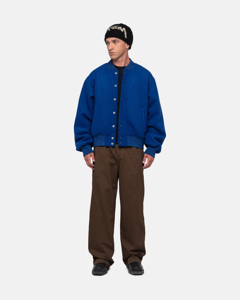 Long Sleeve Outerwear Stüssy Sport Melton Varsity Jacket Bleu Royal | EA58-O6-BG