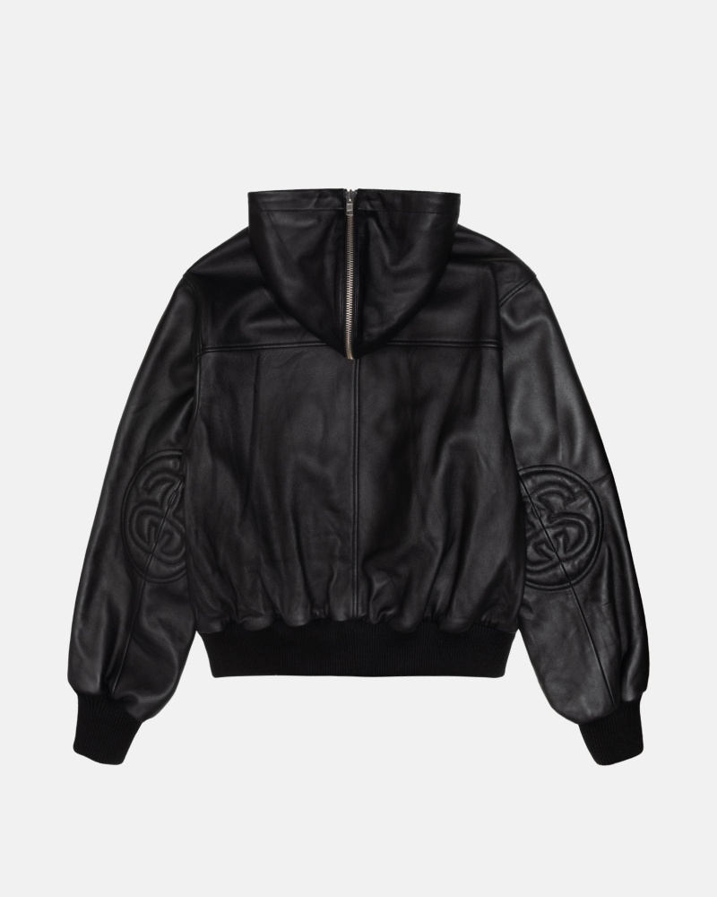 Long Sleeve Outerwear Stüssy Ss Link Cuir Bomber Noir | JP32-H9-VX