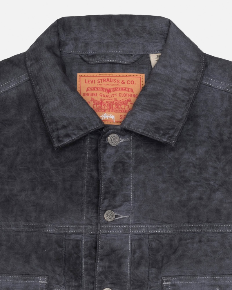 Long Sleeve Outerwear Stüssy & Levi's Dyed Jacquard Trucker Jacket Noir | IB20-N2-WL