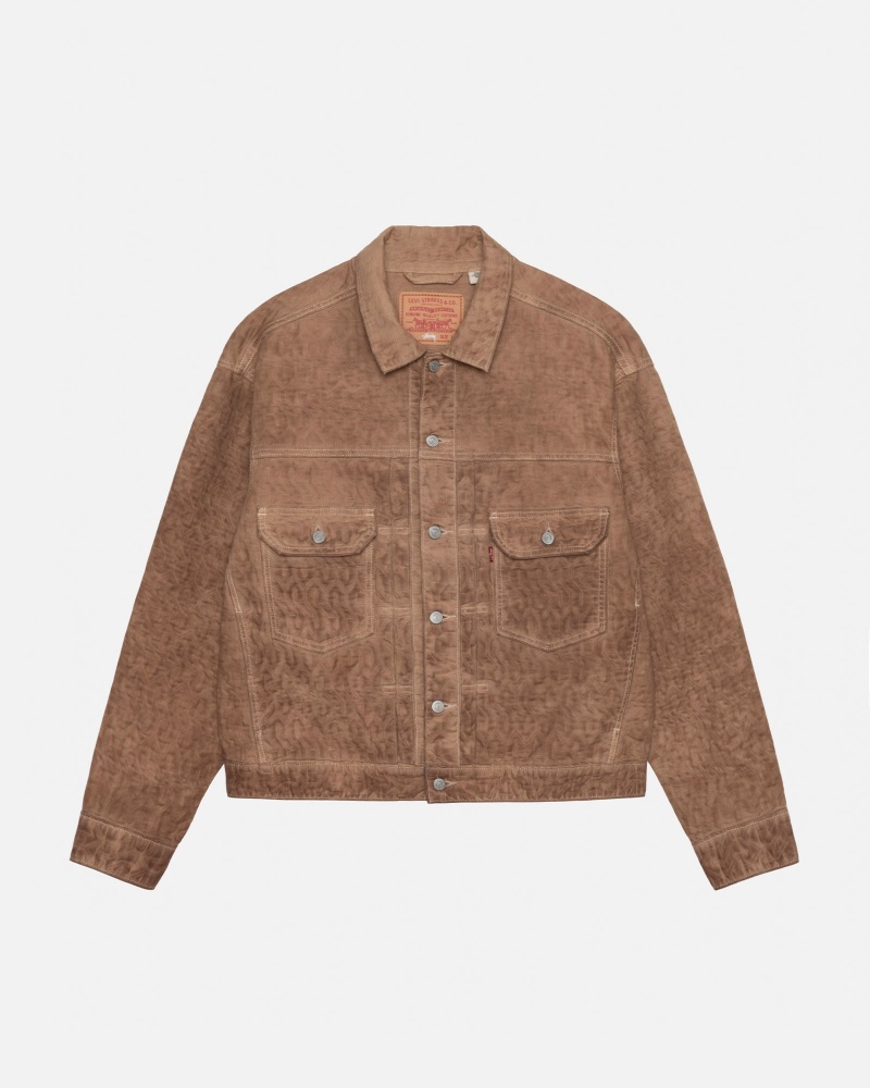 Long Sleeve Outerwear Stüssy & Levi\'s Dyed Jacquard Trucker Jacket Marron | FR54-T1-WC