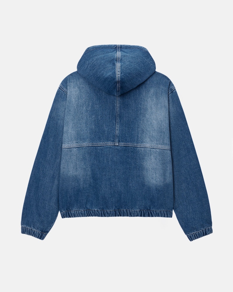 Long Sleeve Outerwear Stüssy Travail Jacket Denim Sherpa Bleu | XA37-E5-NJ