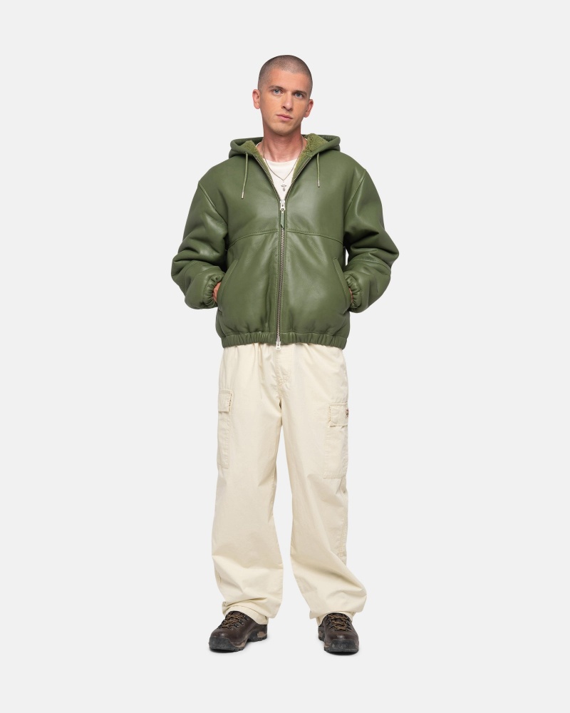 Long Sleeve Outerwear Stüssy Travail Jacket Shearling Vert | YP45-R6-RD