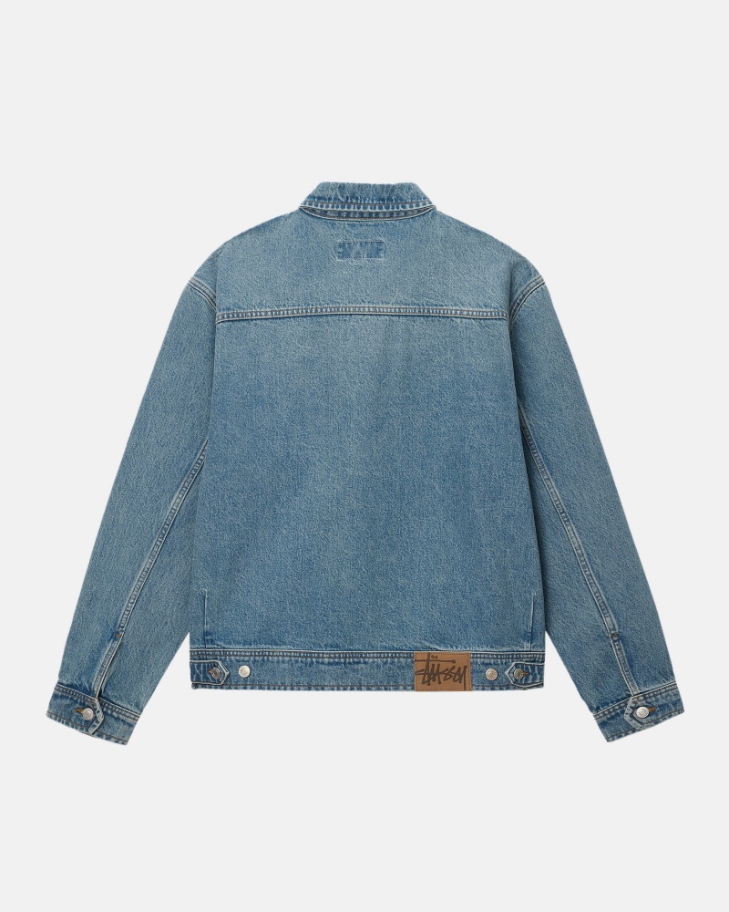 Long Sleeve Outerwear Stüssy Zip Travail Jacket Denim Bleu | QV20-I2-EV