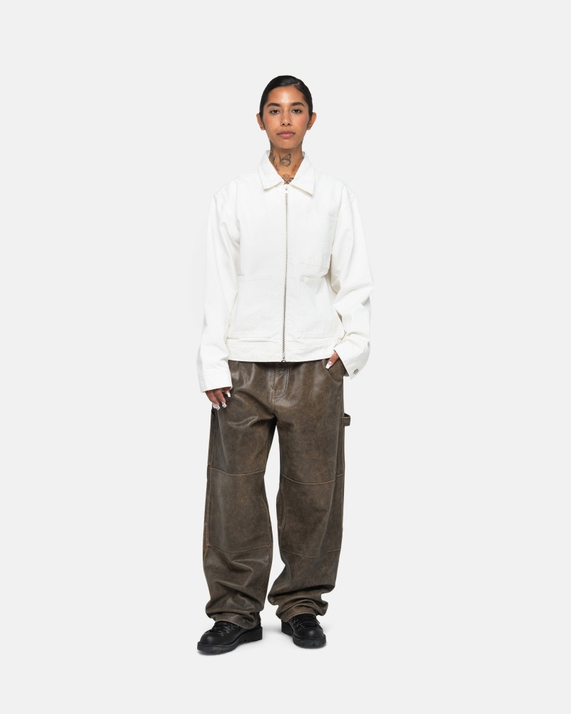 Long Sleeve Outerwear Stüssy Zip Travail Jacket Overdyed Bone | HK93-J9-LE