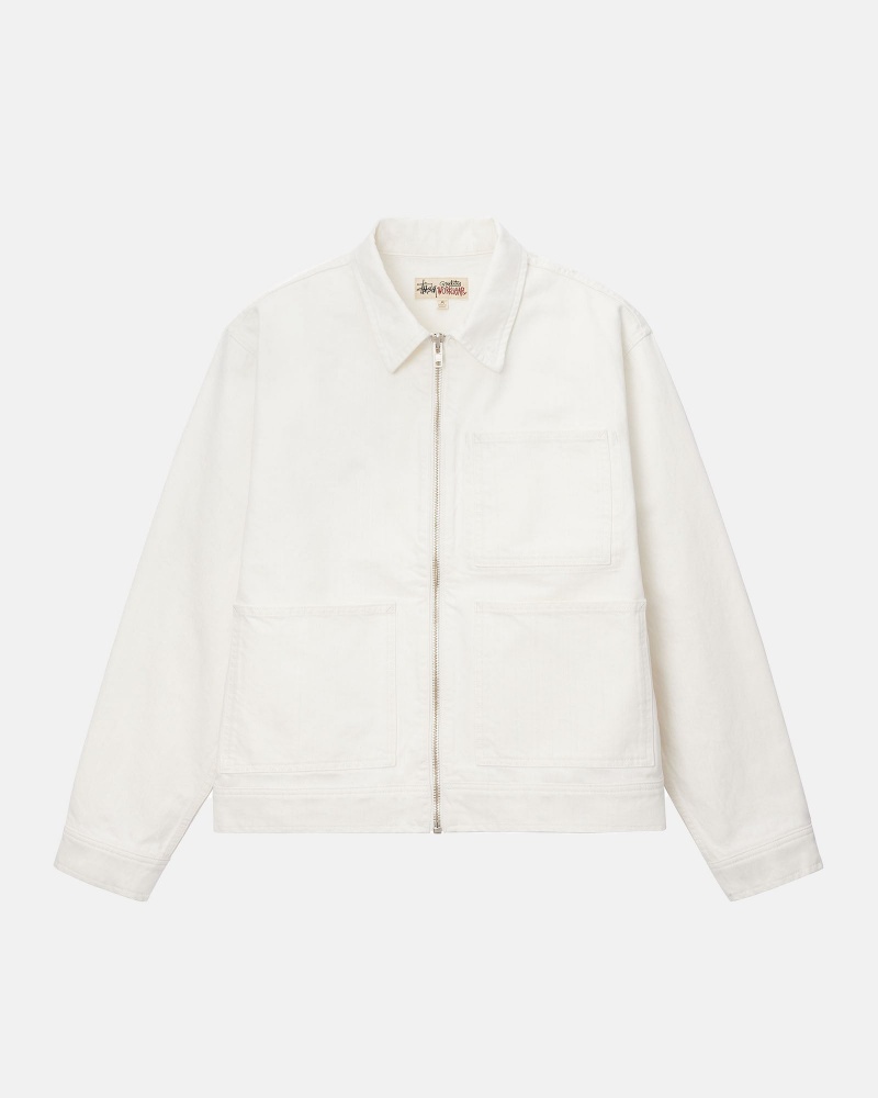 Long Sleeve Outerwear Stüssy Zip Travail Jacket Overdyed Bone | HK93-J9-LE