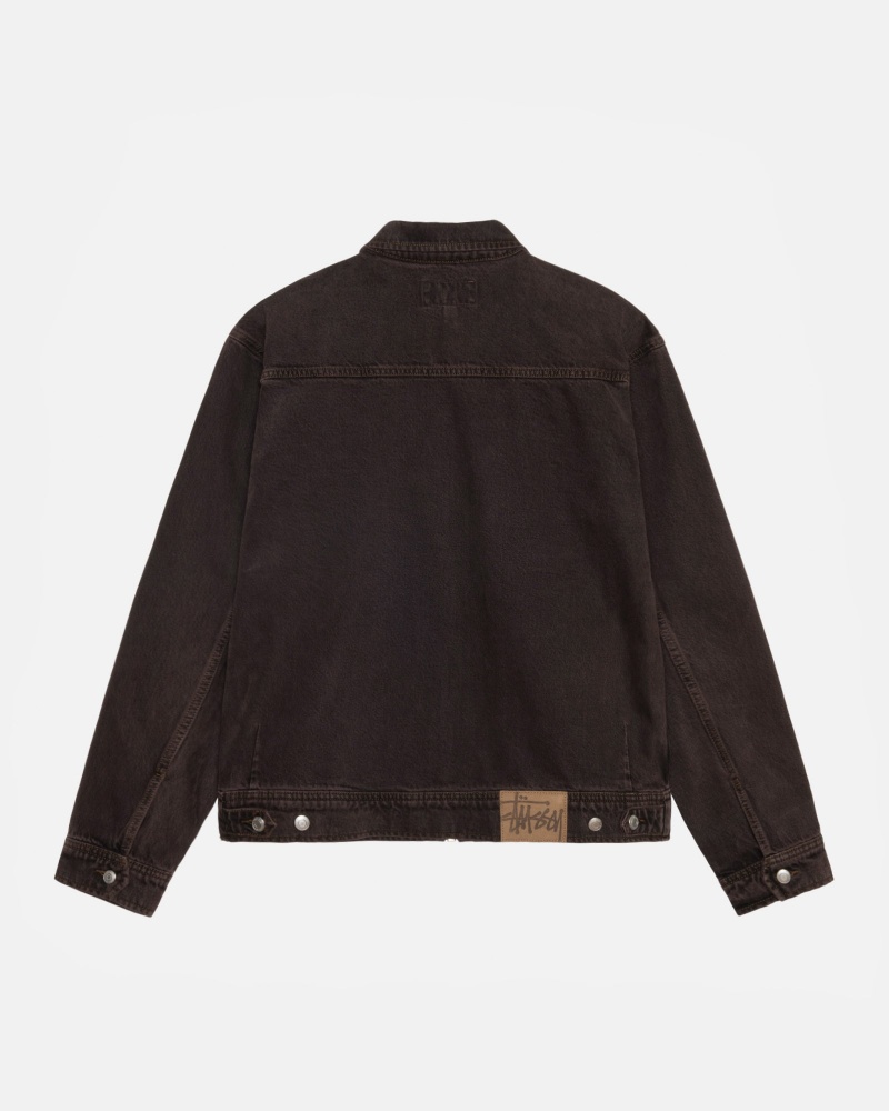 Long Sleeve Outerwear Stüssy Zip Travail Jacket Denim Espresso | QL87-Z7-MN