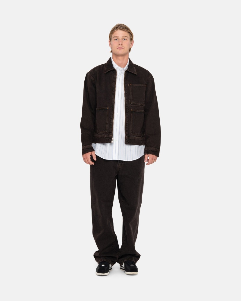 Long Sleeve Outerwear Stüssy Zip Travail Jacket Denim Espresso | QL87-Z7-MN