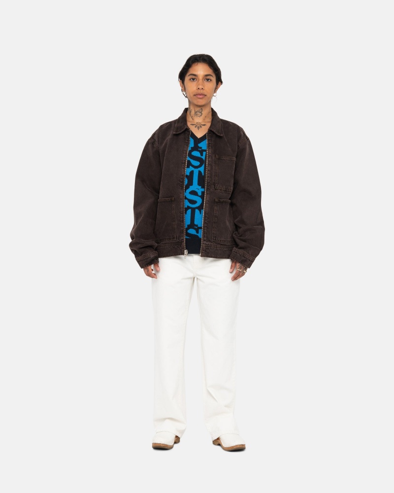 Long Sleeve Outerwear Stüssy Zip Travail Jacket Denim Espresso | QL87-Z7-MN