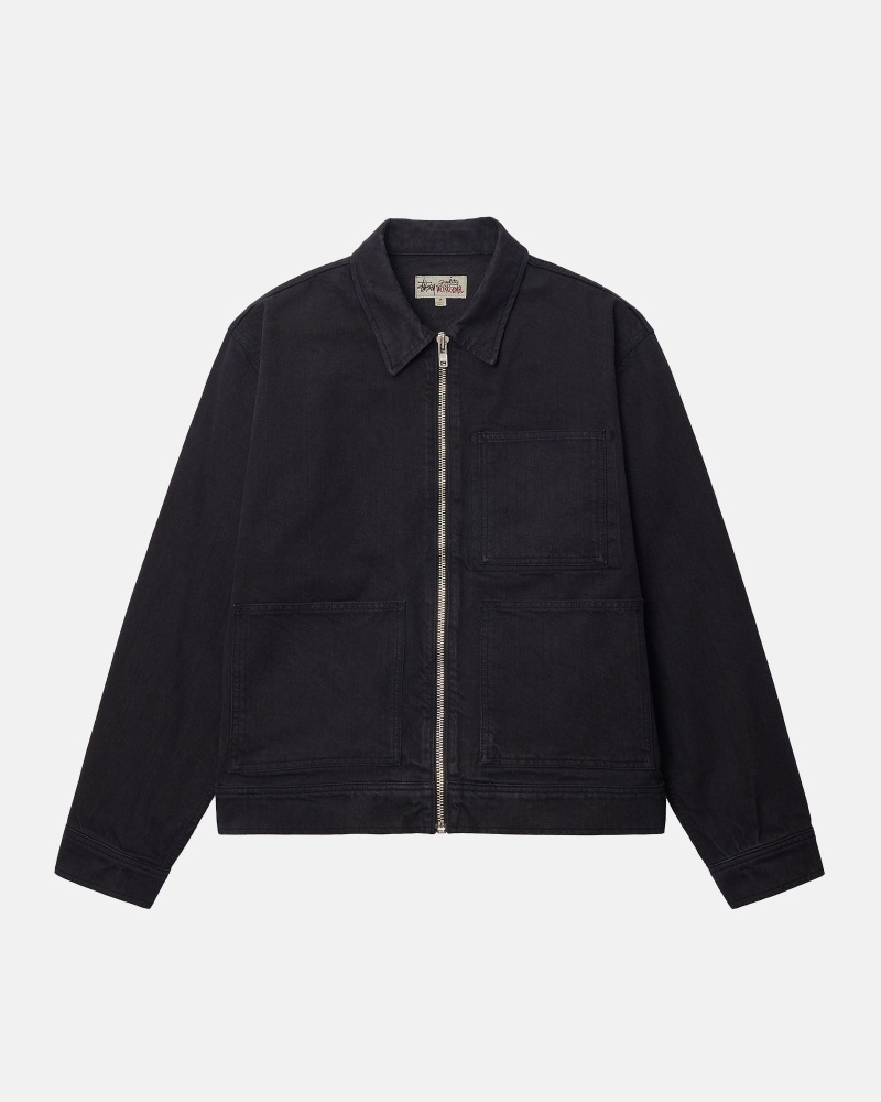 Long Sleeve Outerwear Stüssy Zip Travail Jacket Overdyed Noir | RW30-T7-MX