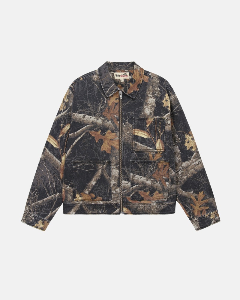 Long Sleeve Outerwear Stüssy Zip Travail Jacket Realtree Edge Noir | OU33-R1-CZ