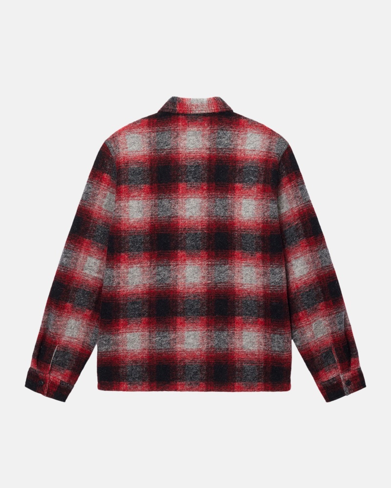 Long Sleeve Shirt Stüssy Brushed Laine Plaid Zip Shirt Rouge | KR57-K2-QD