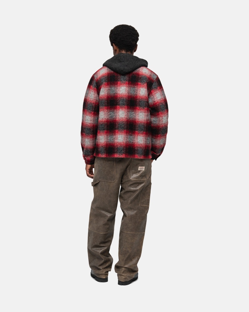 Long Sleeve Shirt Stüssy Brushed Laine Plaid Zip Shirt Rouge | KR57-K2-QD