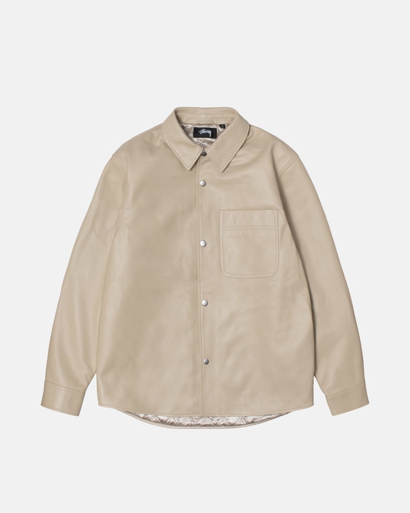 Long Sleeve Shirt Stüssy Cuir Overshirt Natural | NL76-R5-ES