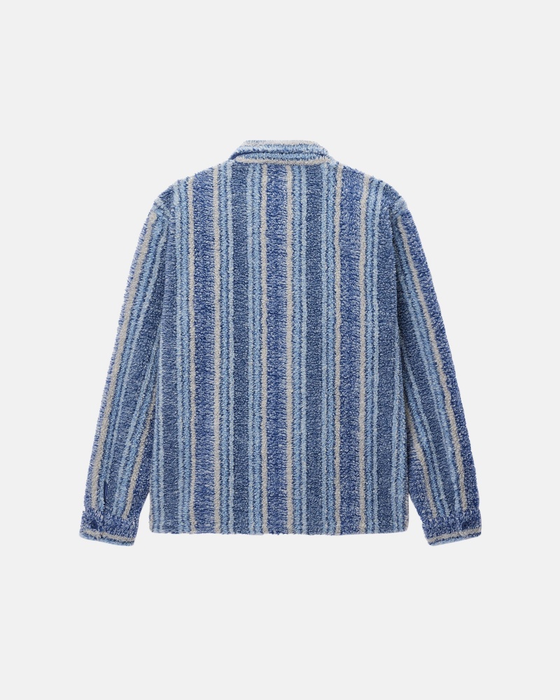 Long Sleeve Shirt Stüssy Rayé Sherpa Shirt Indigo | DY35-Y3-HP