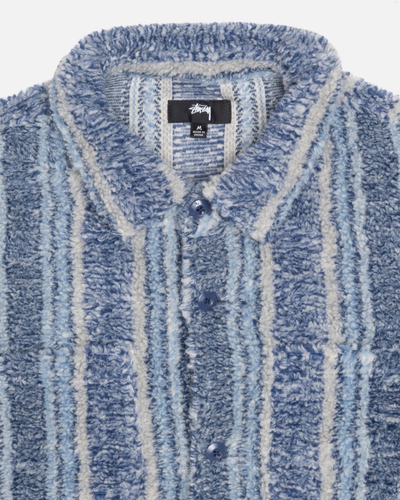 Long Sleeve Shirt Stüssy Rayé Sherpa Shirt Indigo | DY35-Y3-HP