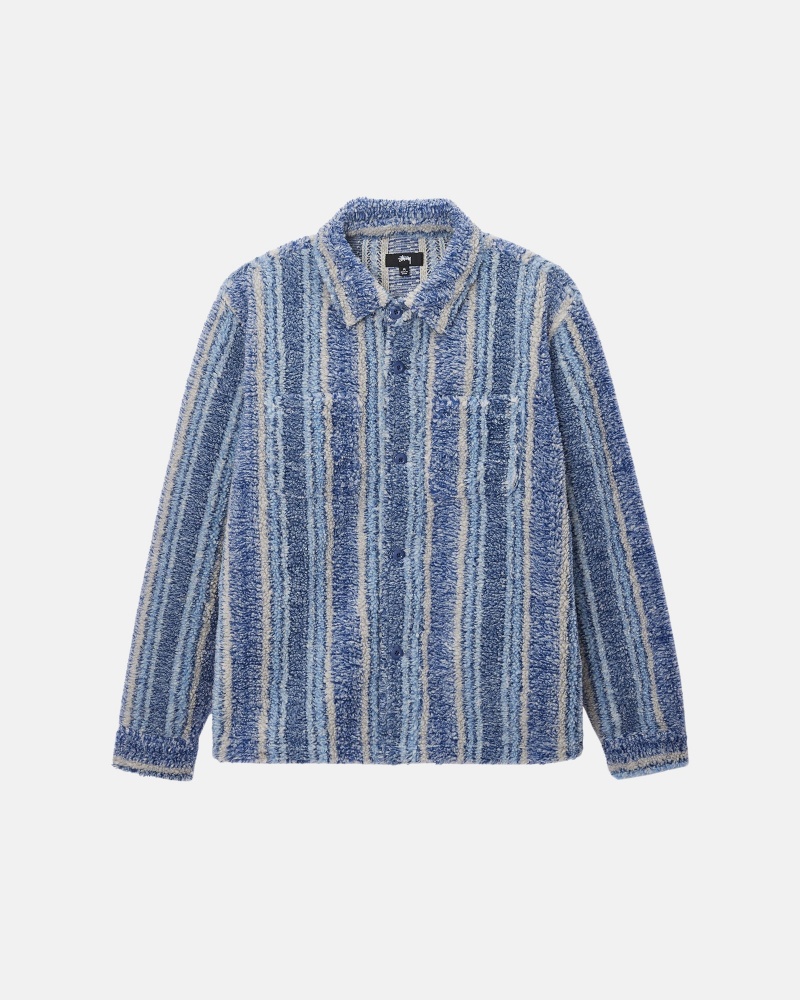 Long Sleeve Shirt Stüssy Rayé Sherpa Shirt Indigo | DY35-Y3-HP