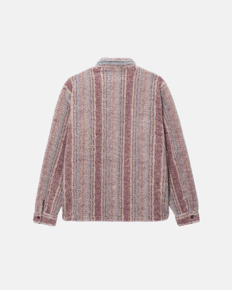 Long Sleeve Shirt Stüssy Rayé Sherpa Shirt Berry | YC36-E8-QP