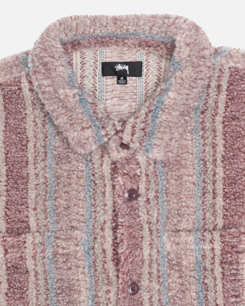 Long Sleeve Shirt Stüssy Rayé Sherpa Shirt Berry | YC36-E8-QP