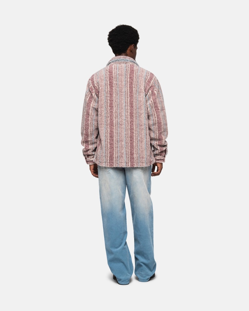 Long Sleeve Shirt Stüssy Rayé Sherpa Shirt Berry | YC36-E8-QP