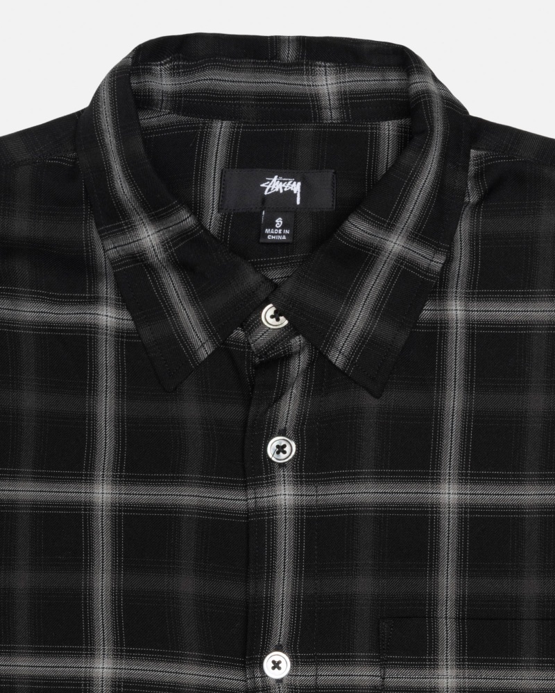 Long Sleeve Shirt Stüssy Shadow Plaid Rayon Shirt Noir | QA16-D4-ZC