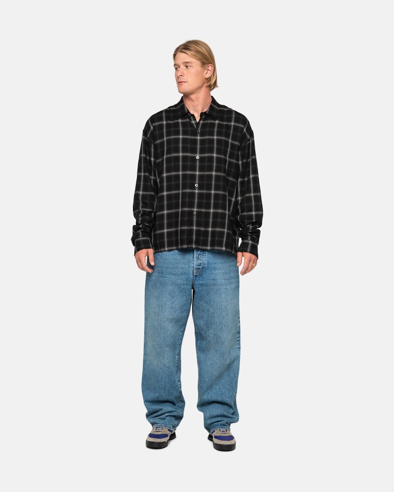 Long Sleeve Shirt Stüssy Shadow Plaid Rayon Shirt Noir | QA16-D4-ZC