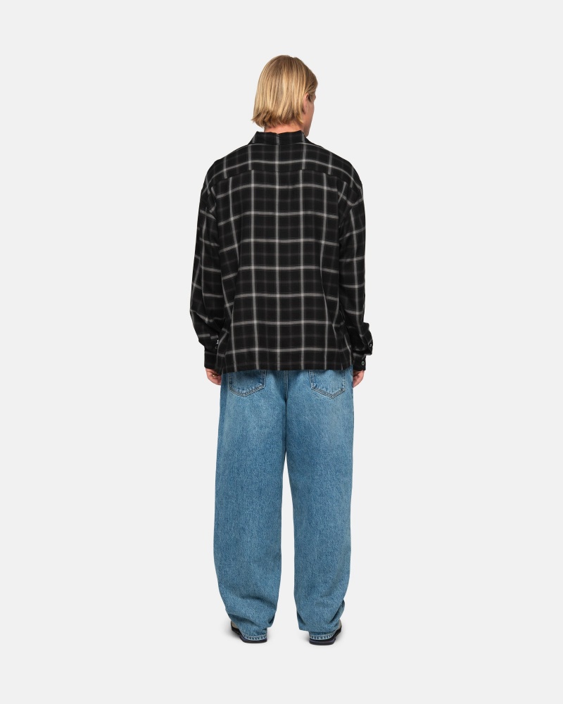 Long Sleeve Shirt Stüssy Shadow Plaid Rayon Shirt Noir | QA16-D4-ZC