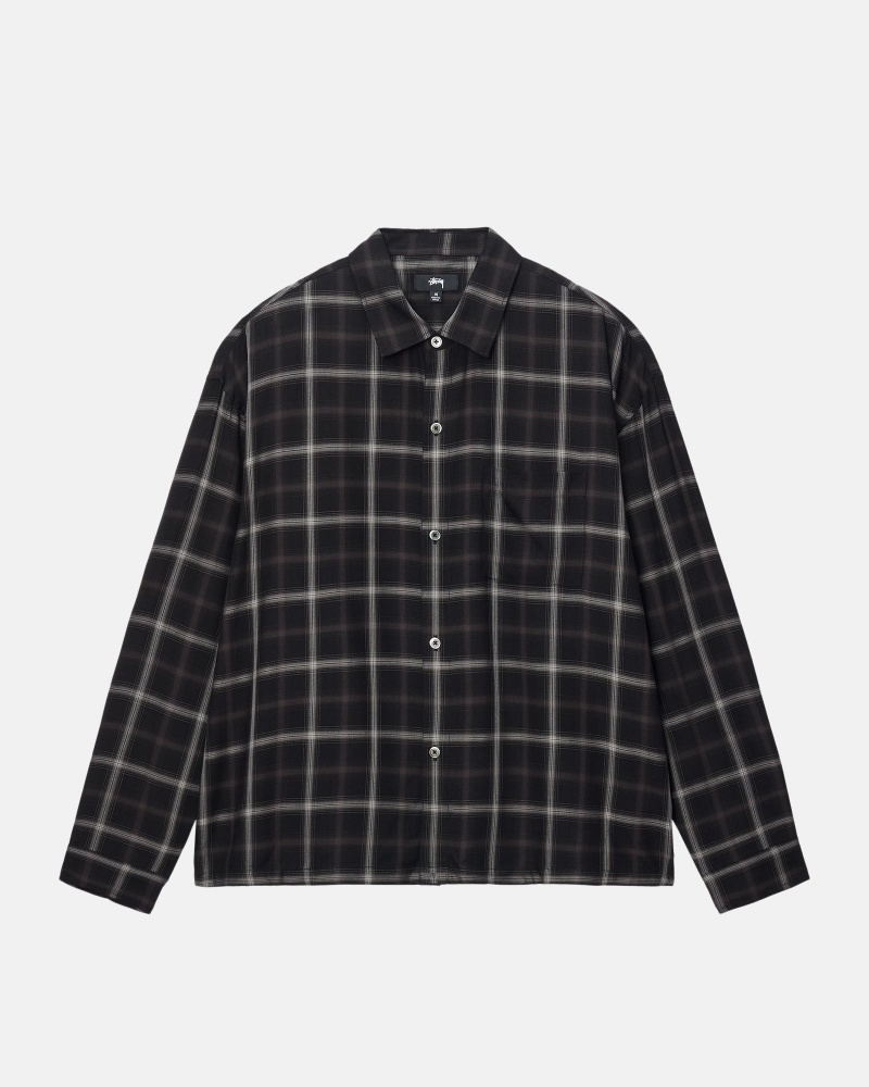 Long Sleeve Shirt Stüssy Shadow Plaid Rayon Shirt Noir | QA16-D4-ZC