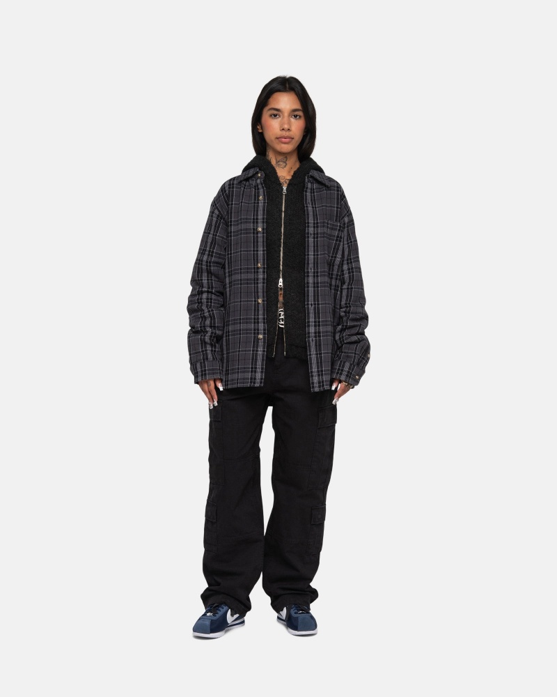 Long Sleeve Shirt Stüssy Stones Plaid Shirt Noir | VF79-I5-DU