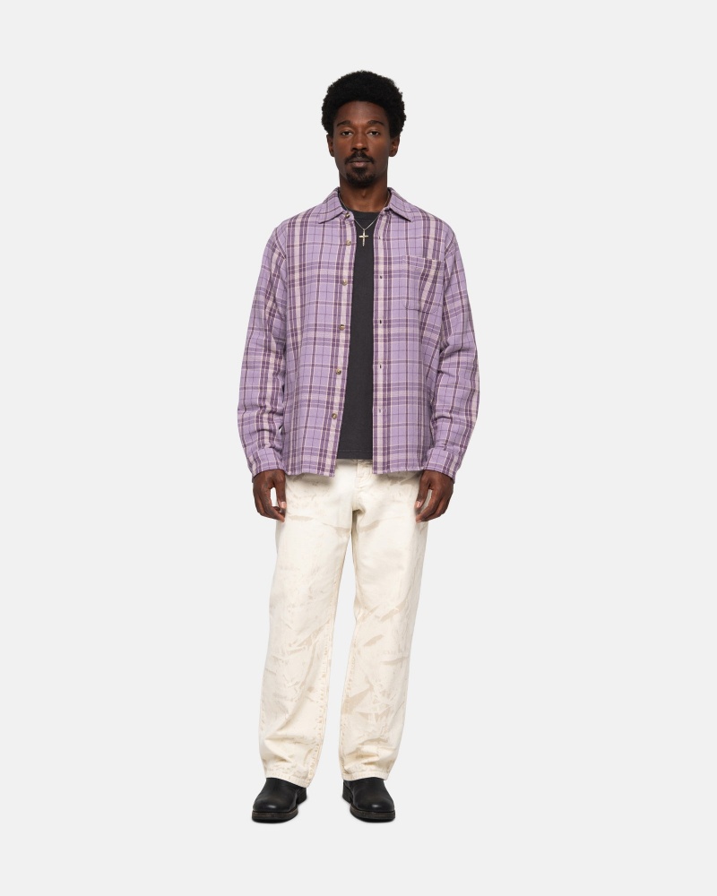 Long Sleeve Shirt Stüssy Stones Plaid Shirt Lavande | GM20-J9-WN