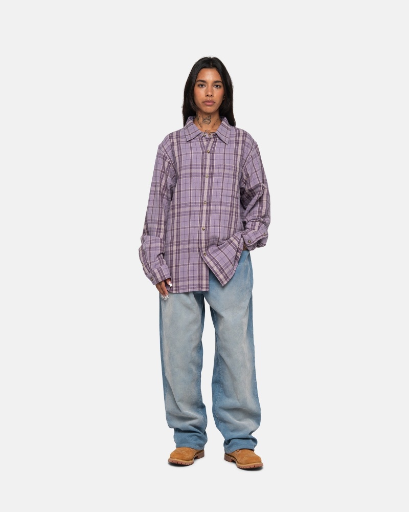 Long Sleeve Shirt Stüssy Stones Plaid Shirt Lavande | GM20-J9-WN