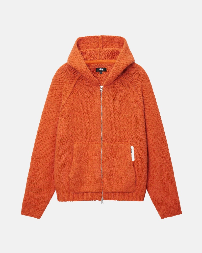 Long Sleeve Sweater Stüssy Chunky Knit Zip Hoodie Terracotta | RT96-L6-YQ