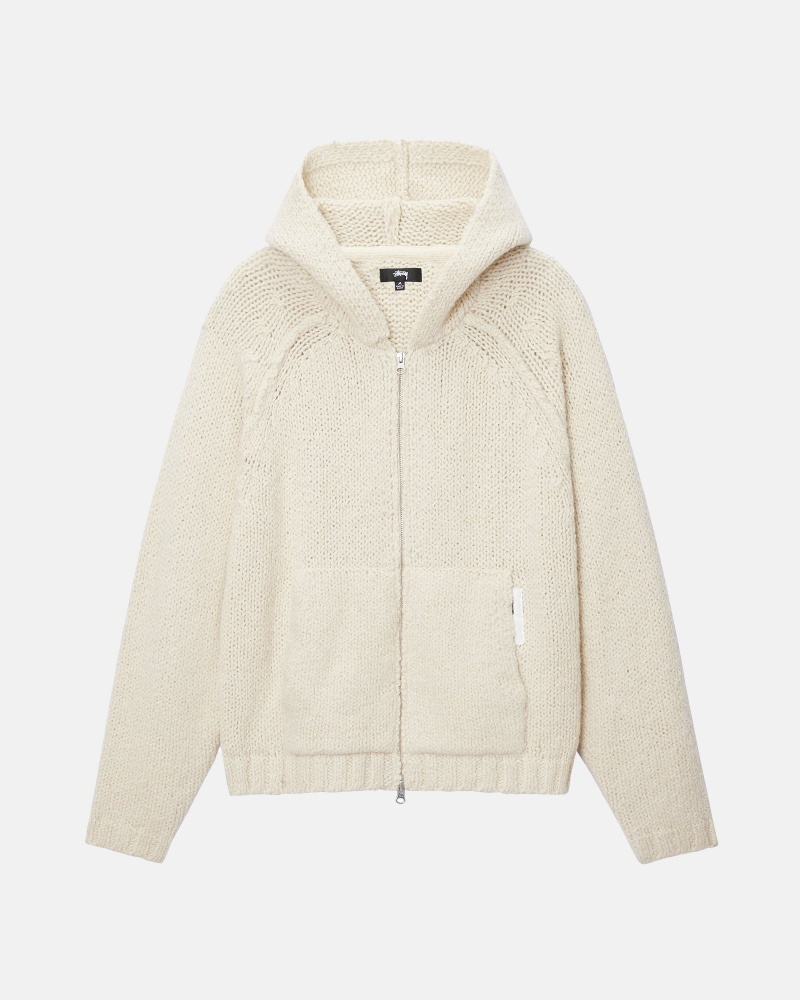 Long Sleeve Sweater Stüssy Chunky Knit Zip Hoodie Ivory | FT24-F4-VN