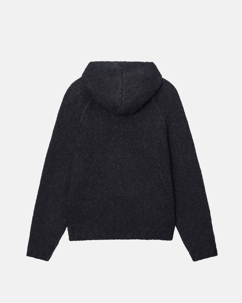 Long Sleeve Sweater Stüssy Chunky Knit Zip Hoodie Noir | PZ65-A4-HZ