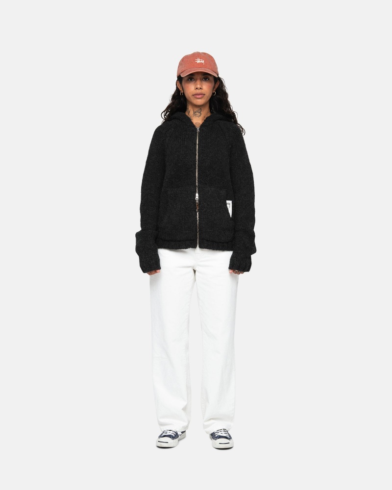 Long Sleeve Sweater Stüssy Chunky Knit Zip Hoodie Noir | PZ65-A4-HZ