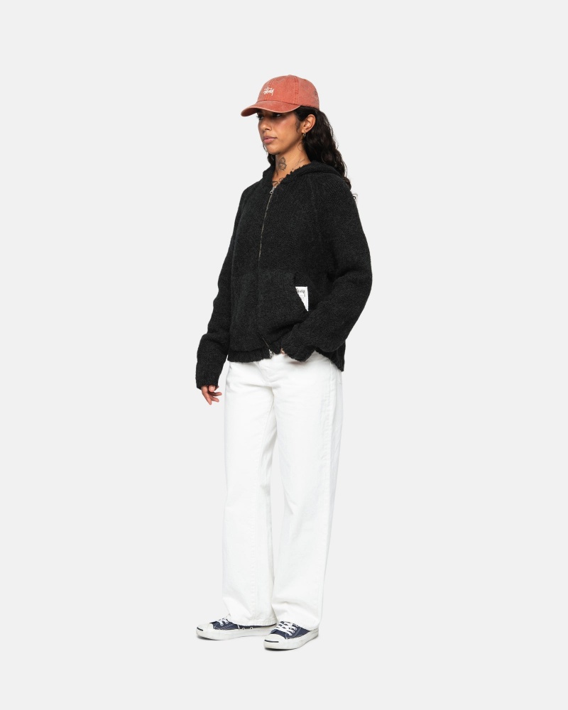 Long Sleeve Sweater Stüssy Chunky Knit Zip Hoodie Noir | PZ65-A4-HZ