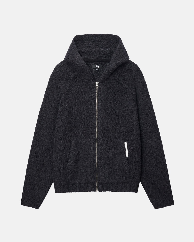 Long Sleeve Sweater Stüssy Chunky Knit Zip Hoodie Noir | PZ65-A4-HZ