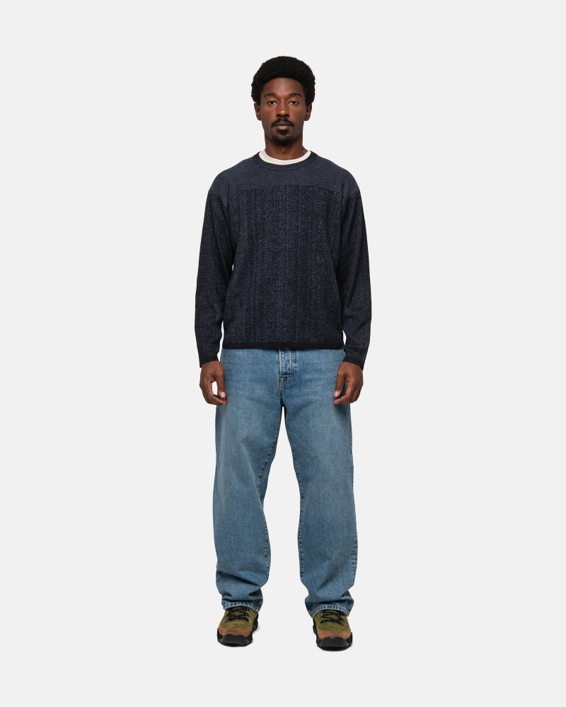 Long Sleeve Sweater Stüssy Engineered Panel Pull Bleu Marine | DT42-U7-WH