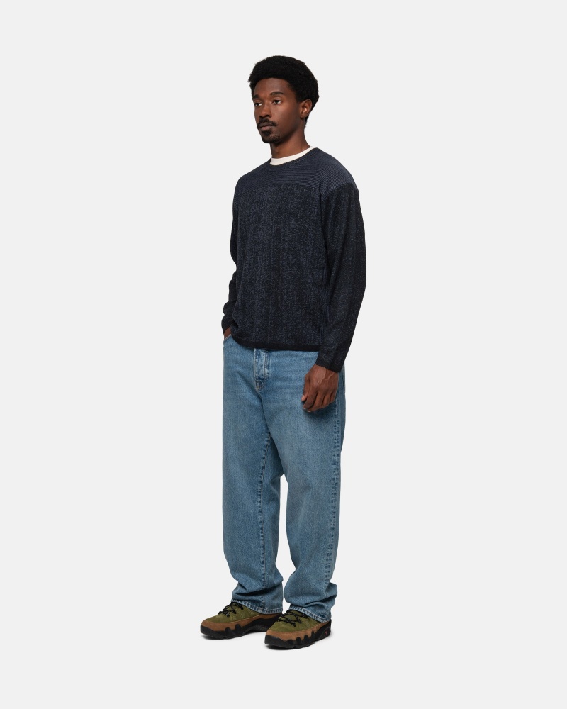 Long Sleeve Sweater Stüssy Engineered Panel Pull Bleu Marine | DT42-U7-WH