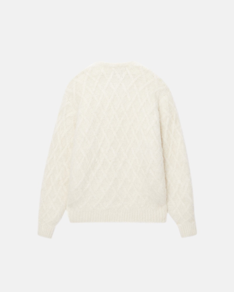 Long Sleeve Sweater Stüssy Fuzzy Lattice Crew Pull Ivory | BA31-M1-UZ