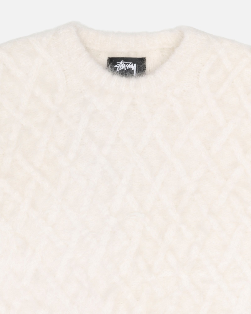 Long Sleeve Sweater Stüssy Fuzzy Lattice Crew Pull Ivory | BA31-M1-UZ