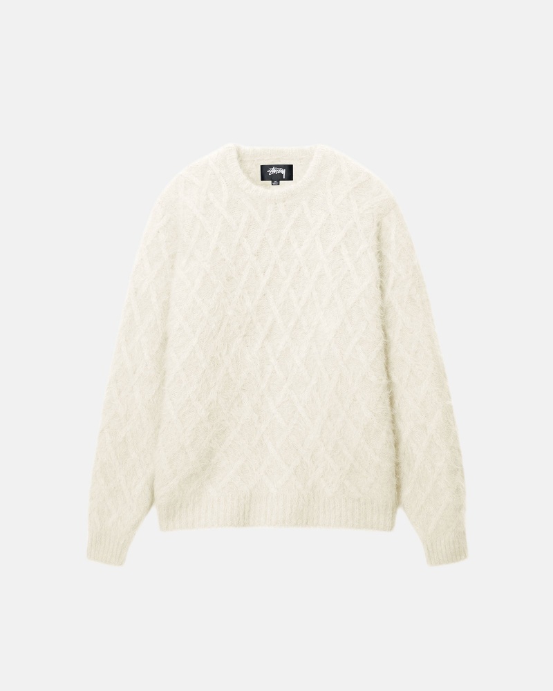 Long Sleeve Sweater Stüssy Fuzzy Lattice Crew Pull Ivory | BA31-M1-UZ