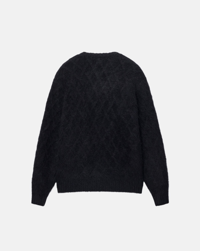 Long Sleeve Sweater Stüssy Fuzzy Lattice Crew Pull Noir | UD41-H1-YC